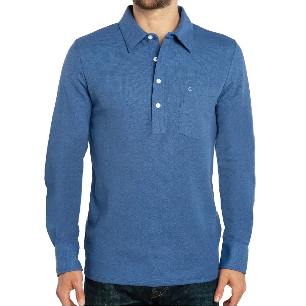 Criquet Long Sleeve Players Polo XL Blue Pima Cotton 4 Button Pocket